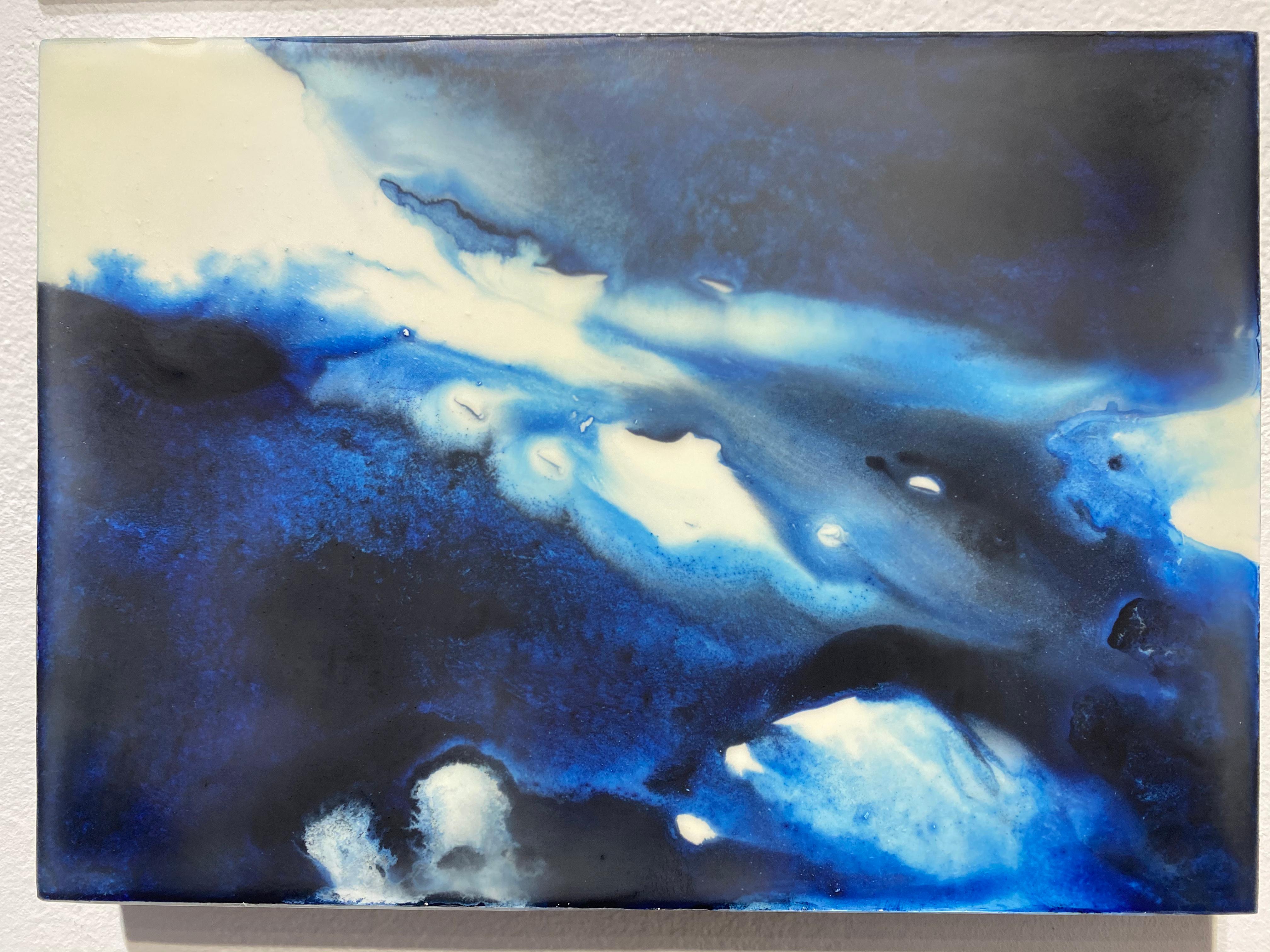 'Crue" 28 panel, abstract painting installation, blue indigo, white, environment - Mixed Media Art by Beth Dary