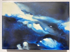 'Crue" 28 panel, abstract painting installation, blue indigo, white, environment