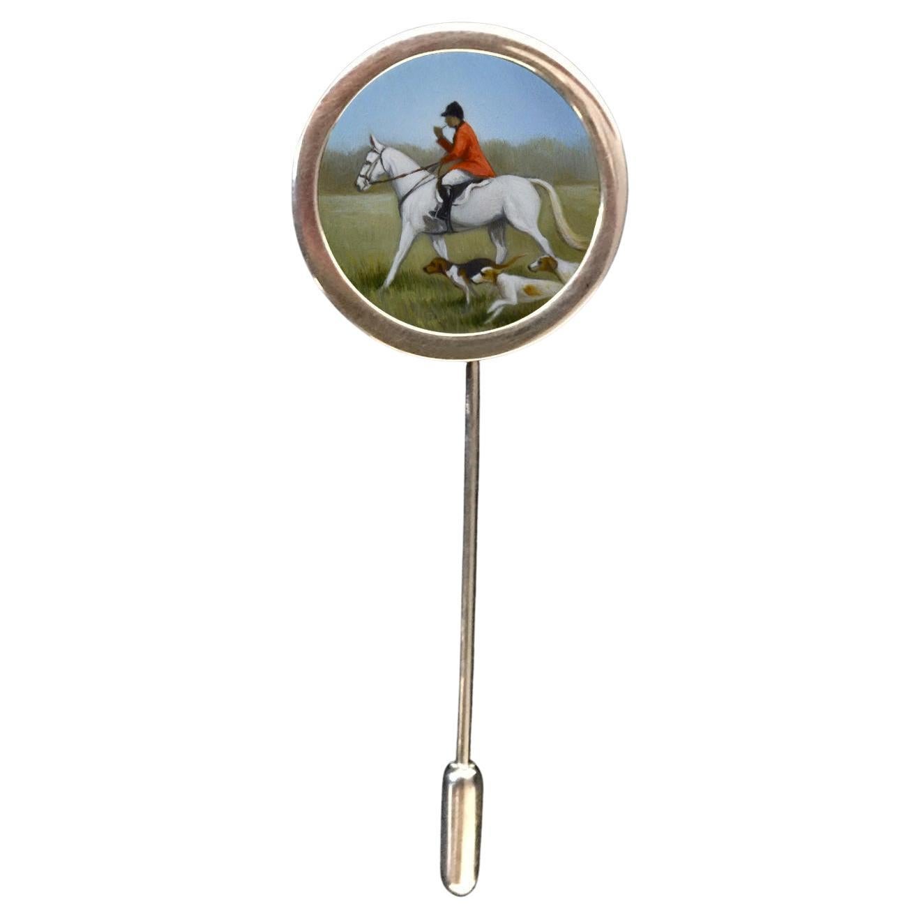 Beth De Loiselle Miniature Horse and Rider Oil in Paul Eaton Sterling Stick Pin For Sale