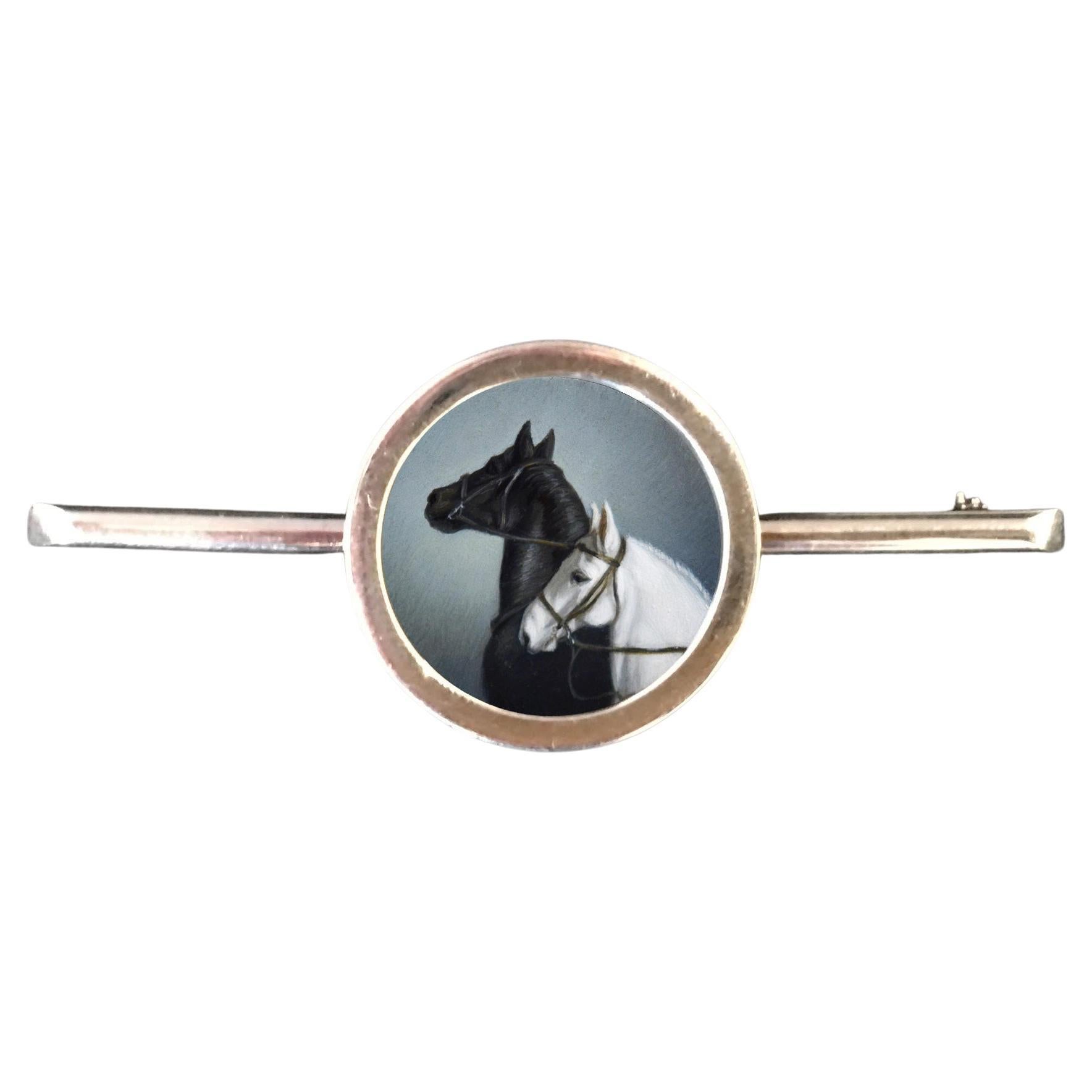 Beth De Loiselle Miniature Horse Oil in Paul Eaton Bespoke Sterling Stock Pin For Sale