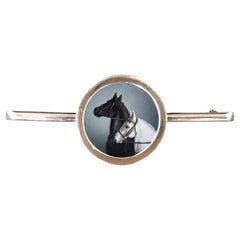 Peinture à l'huile miniature cheval Beth De Loiselle avec épingle en argent sterling Paul Eaton sur mesure