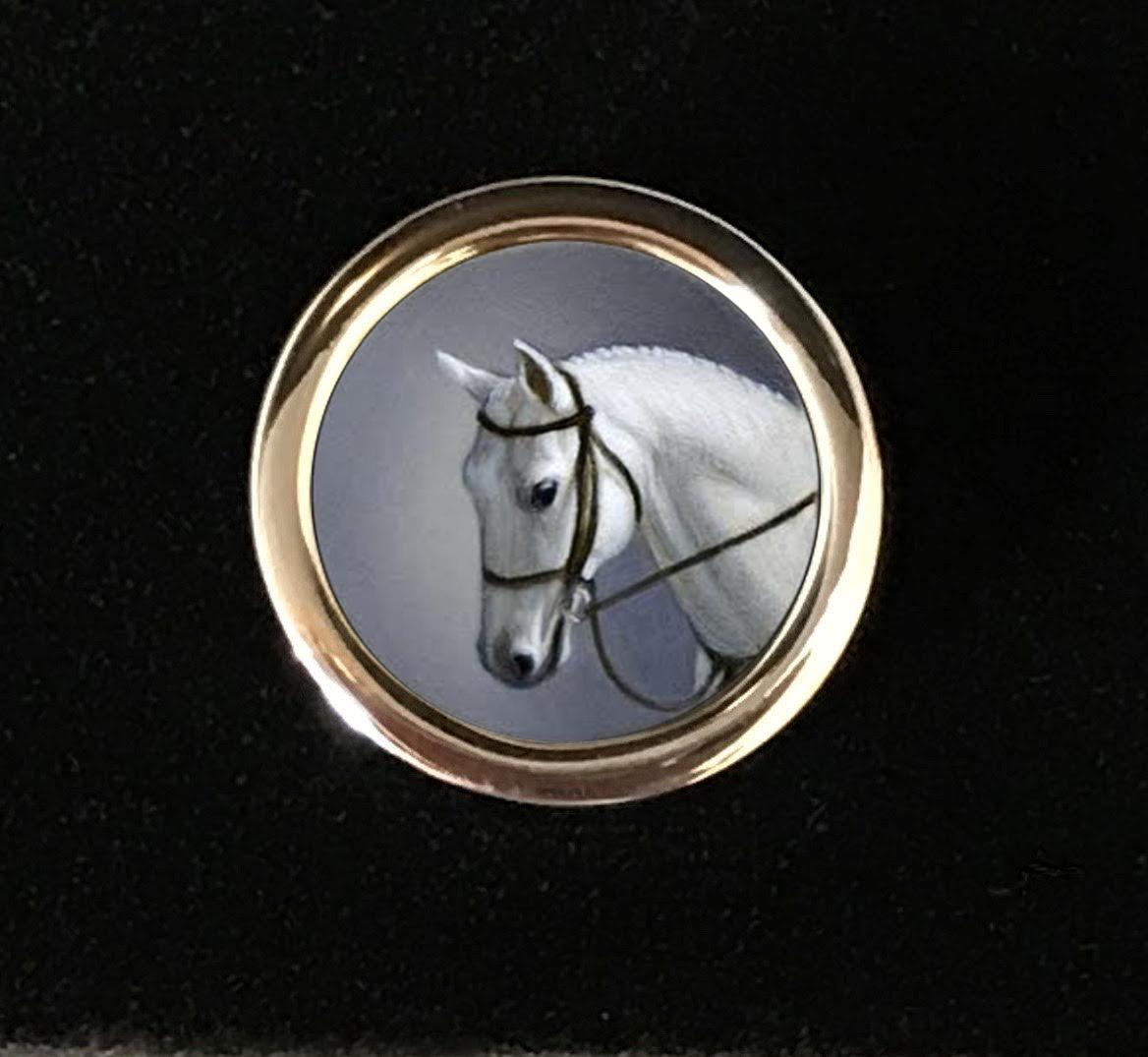 Artist Beth De Loiselle Miniature Horse Oils in Paul Eaton Bespoke Sterling Cufflinks For Sale