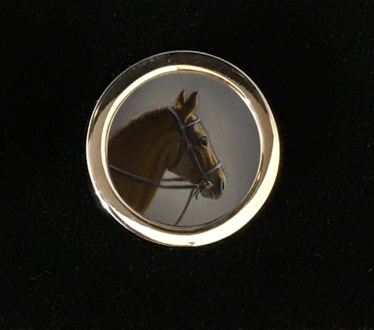 Beth De Loiselle Miniature Horse Oils in Paul Eaton Bespoke Sterling Cufflinks In New Condition For Sale In Charleston, SC