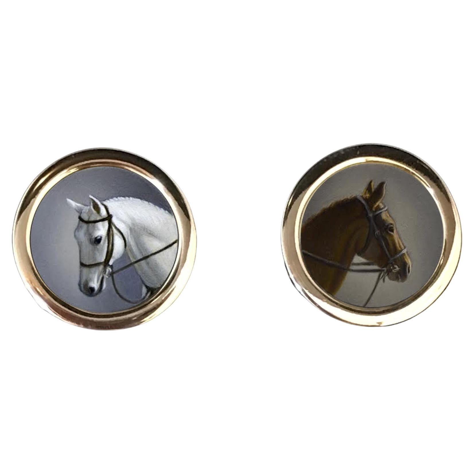 Beth De Loiselle Miniature Horse Oils in Paul Eaton Bespoke Sterling Cufflinks For Sale