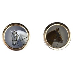 Beth De Loiselle Boutons de manchette en argent sterling sur mesure Paul Eaton avec huiles de chevaux miniatures