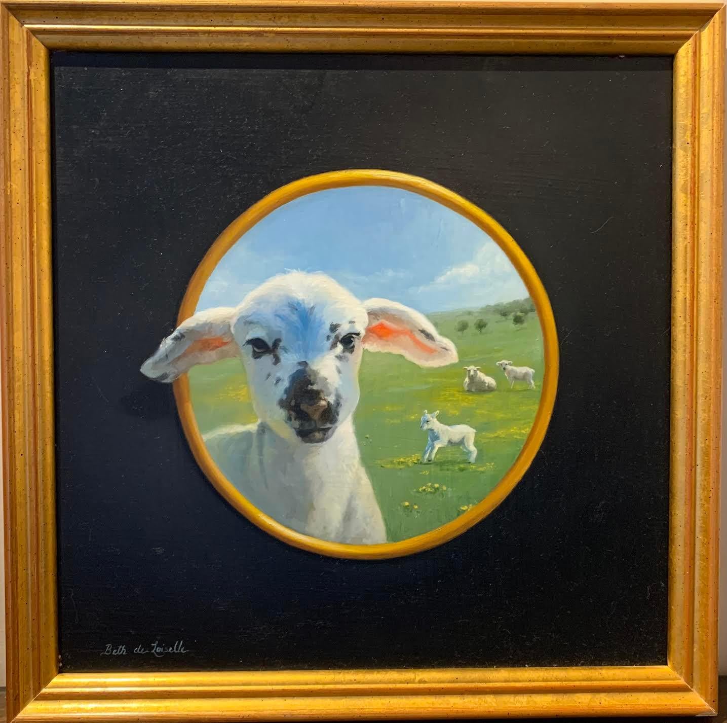 Clever Trompe L'oeil Landscape of Frolicking's Lambs, One About to Jump Through  For Sale 1