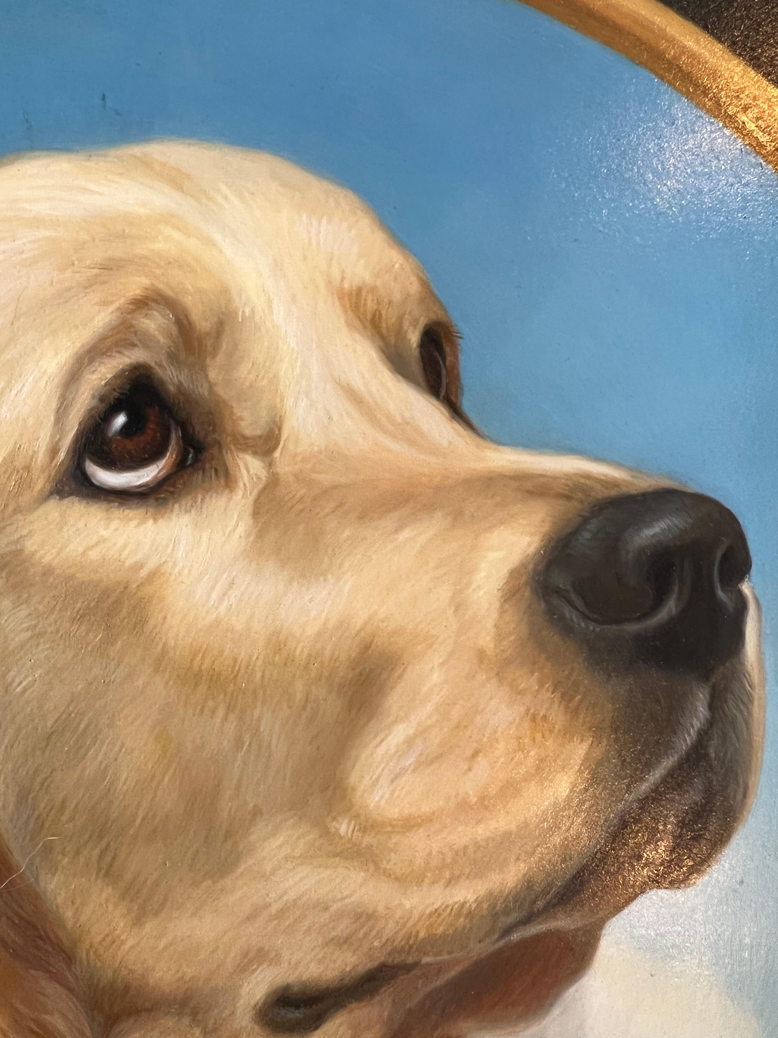 Realistic detailed oil painting of a Yellow Labrador Retriever dog painting - Painting by Beth de Loiselle