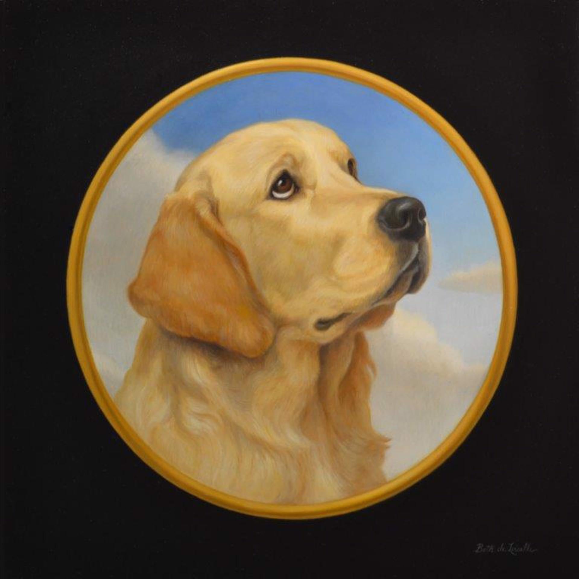 Beth de Loiselle Portrait Painting - Realistic detailed oil painting of a Yellow Labrador Retriever dog painting