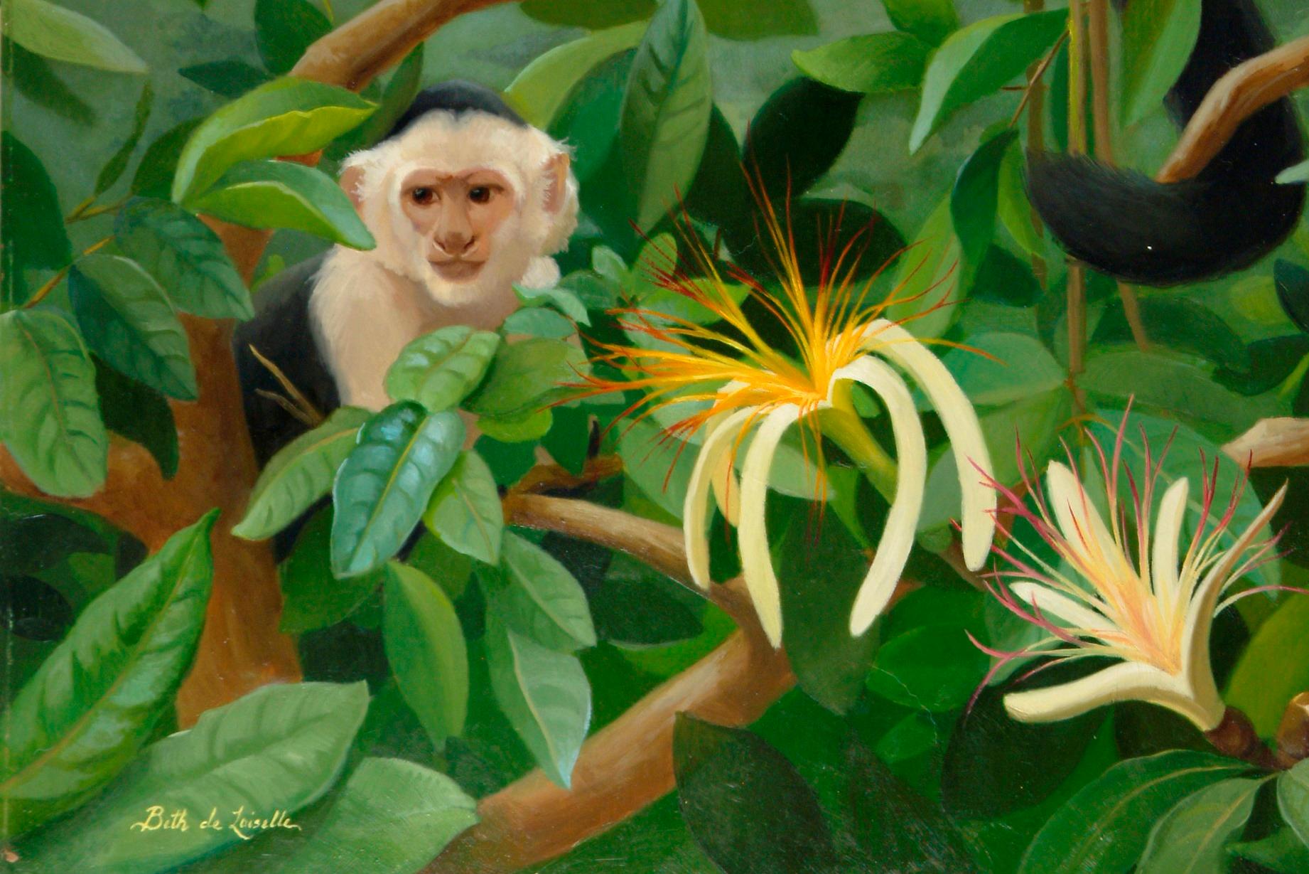 White Face Monkeys - Realist Painting by Beth de Loiselle