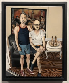 Gothique Gay American Gothic:: (Dolly's Shoes):: Hommage à Grant Wood:: huile sur panneau:: encadré
