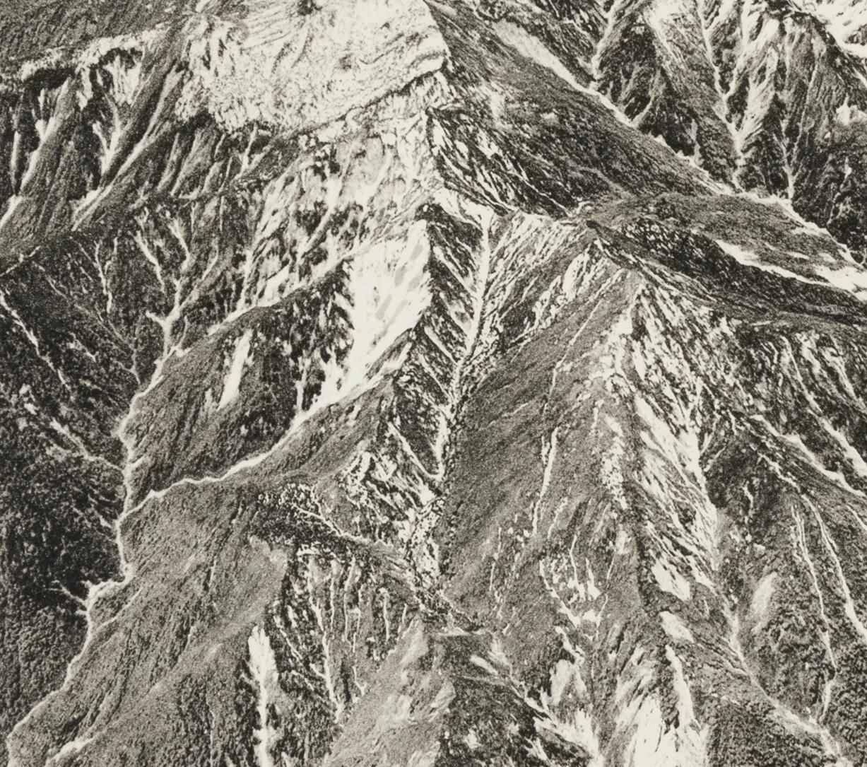 Beth Ganz, 'Mount Haru, Japan', copperplate photogravure etching, edition 10, 2019. Signed, titled, and numbered 6/10 in pencil. A superb, richly-inked impression in warm black ink, on cream, wove, cotton rag paper; the full sheet in excellent