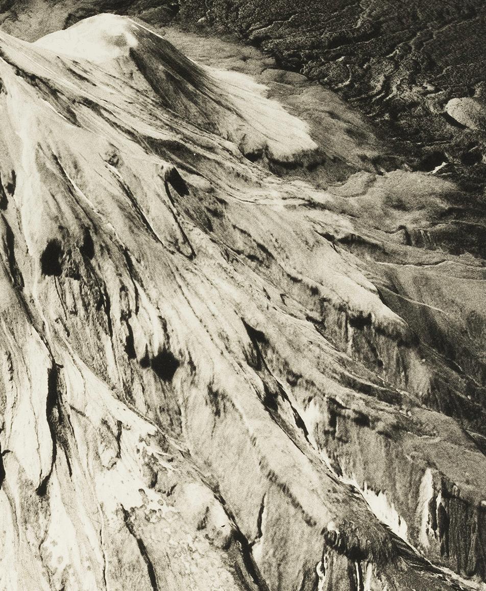 Beth Ganz, 'Mount Taranaki, New Zealand', copperplate photogravure etching, edition 10, 2020. Signed, titled, and numbered 6/10 in pencil. A superb, richly-inked impression in warm black ink, on cream, wove, cotton rag paper; the full sheet in