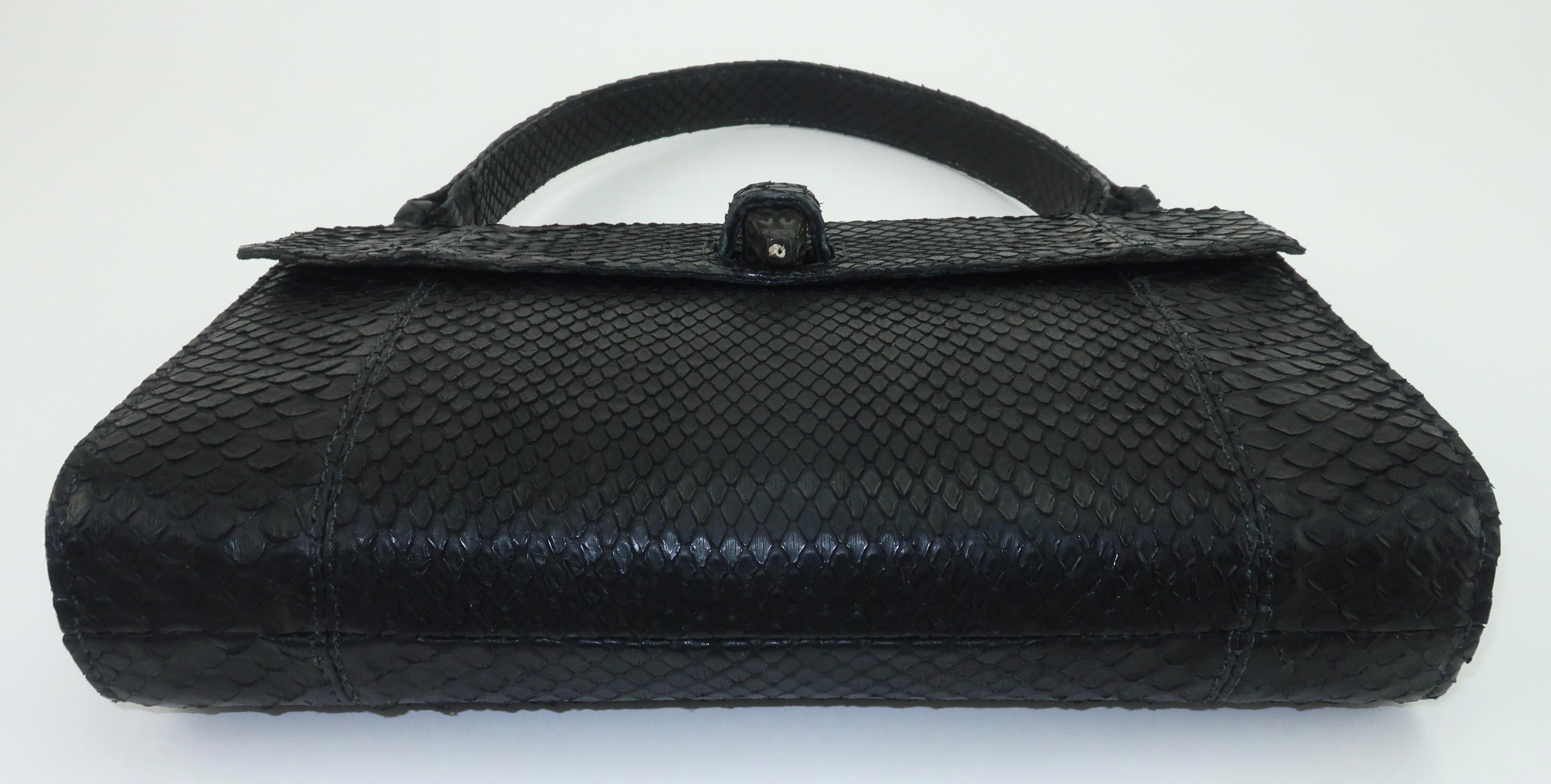 BETH LEVINE Black Snakeskin Handbag With Carved Stone Closure For Sale 2