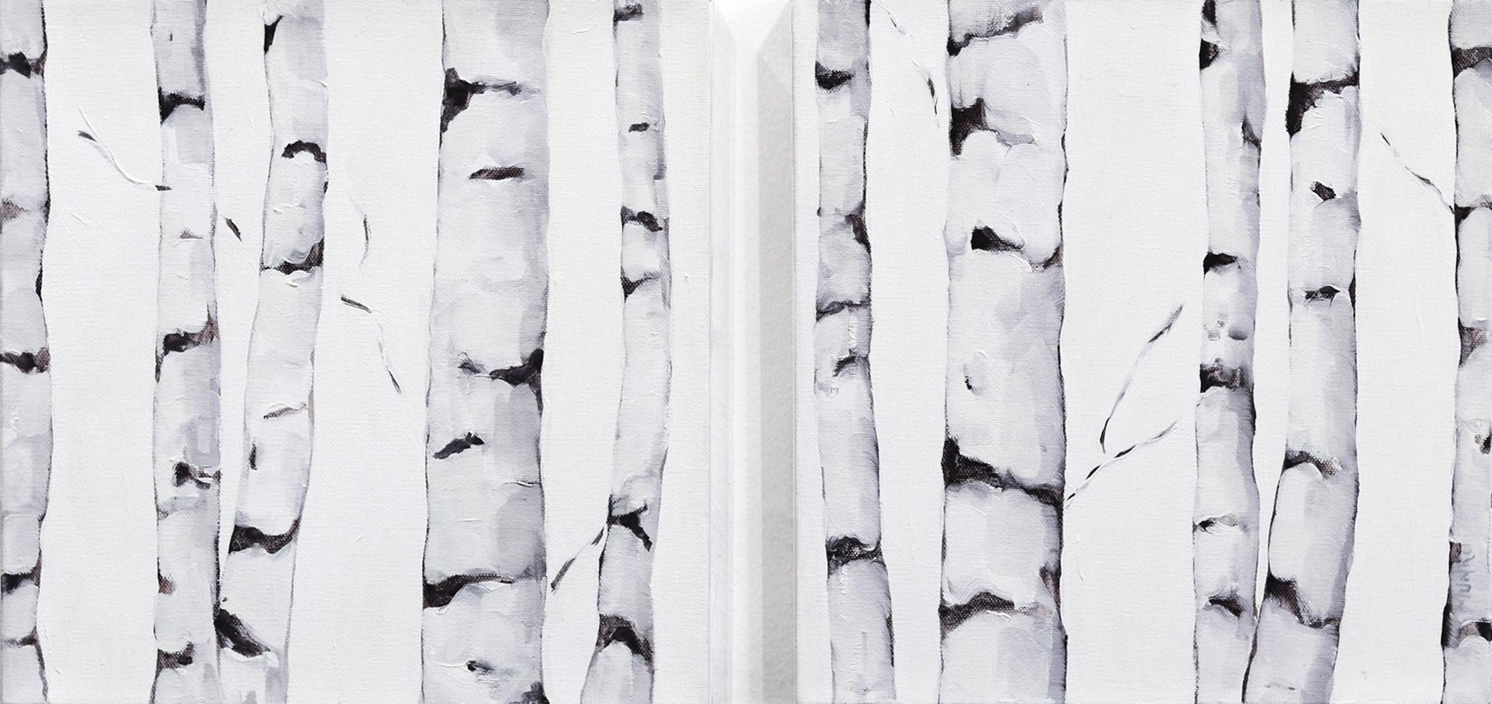 Abstract Painting di Beth Munro - Dittico di betulla - Pittura astratta di paesaggio con alberi
