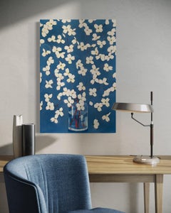 "Dogwoods in Blue", Contemporary Abstracted Floral Oil Painting