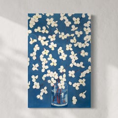 "Dogwoods in Blue", Contemporary Abstracted Floral Oil Painting