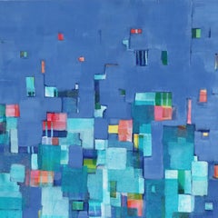 Dreaming in Indigo - geschichtetes abstraktes zeitgenössisches Originalgemälde auf Leinwand