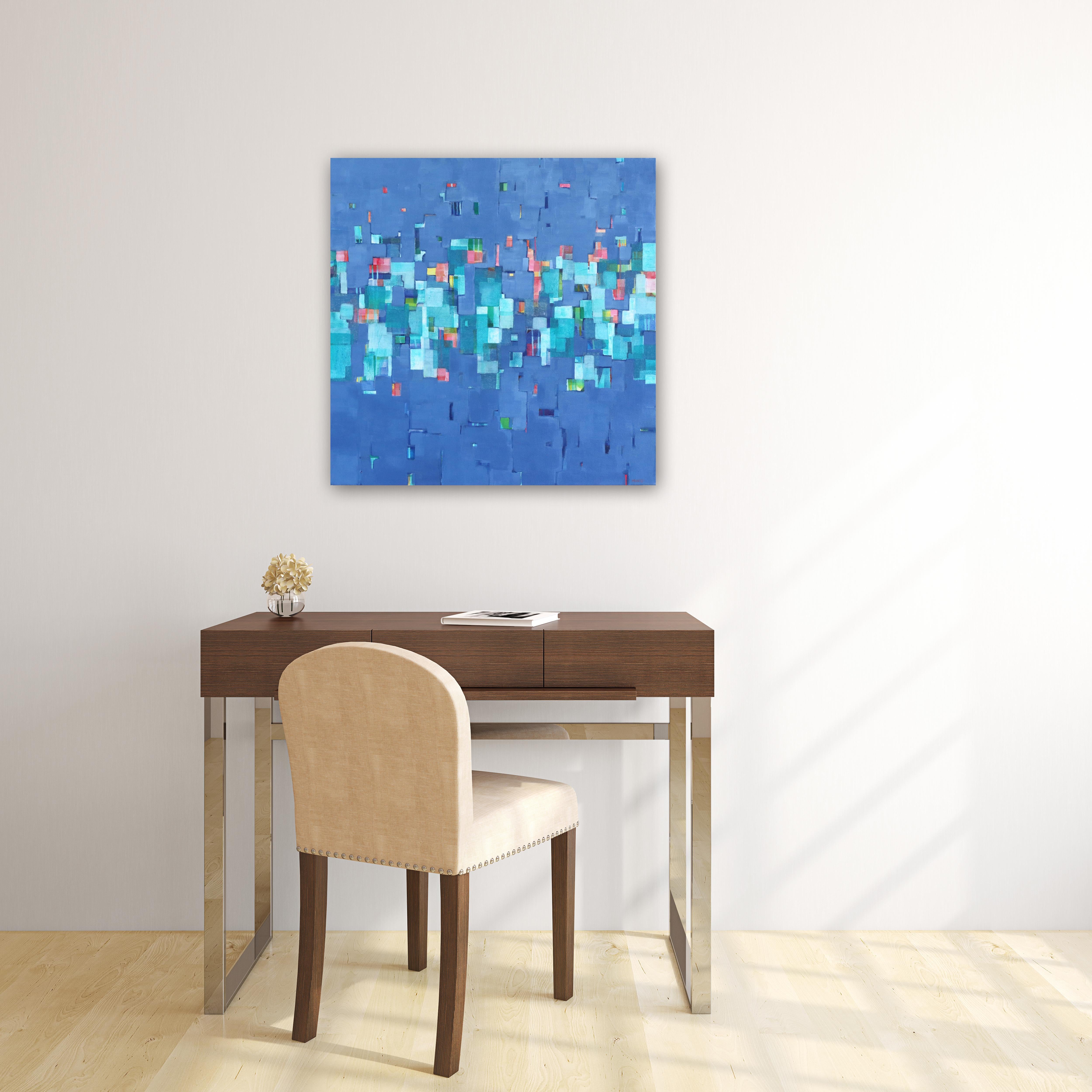 Sognando l'indaco - Pittura astratta stratificata su tela originale contemporanea - Abstract Painting Blu di Beth Munro