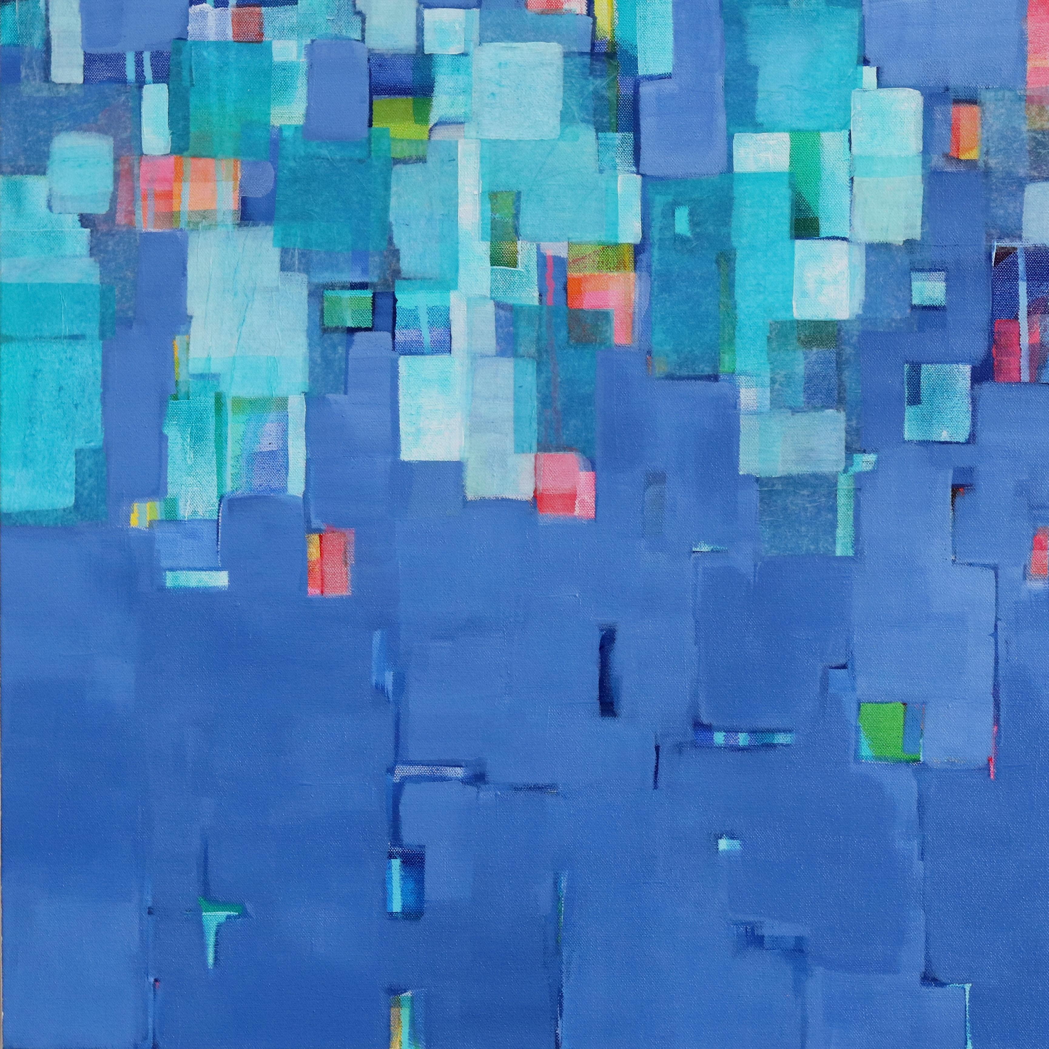 Sognando l'indaco - Pittura astratta stratificata su tela originale contemporanea in vendita 1