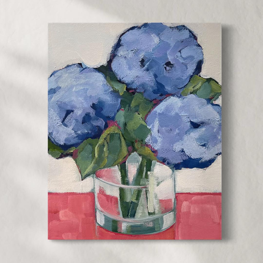 Beth Munro Abstract Painting - "Hydrangea Study 2", Contemporary Abstracted Floral Oil Painting