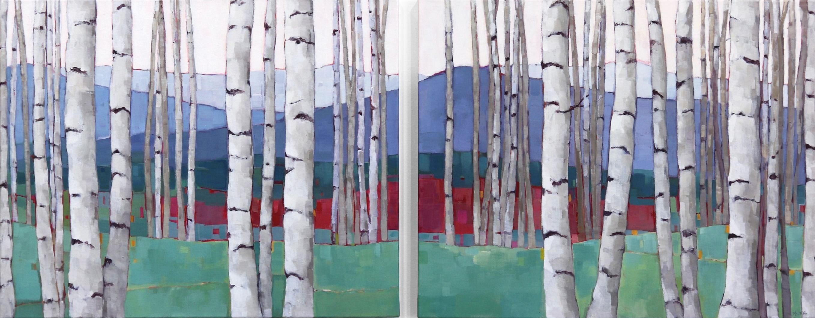 Vermont Landscape (Diptych) - Mixed Media Art by Beth Munro