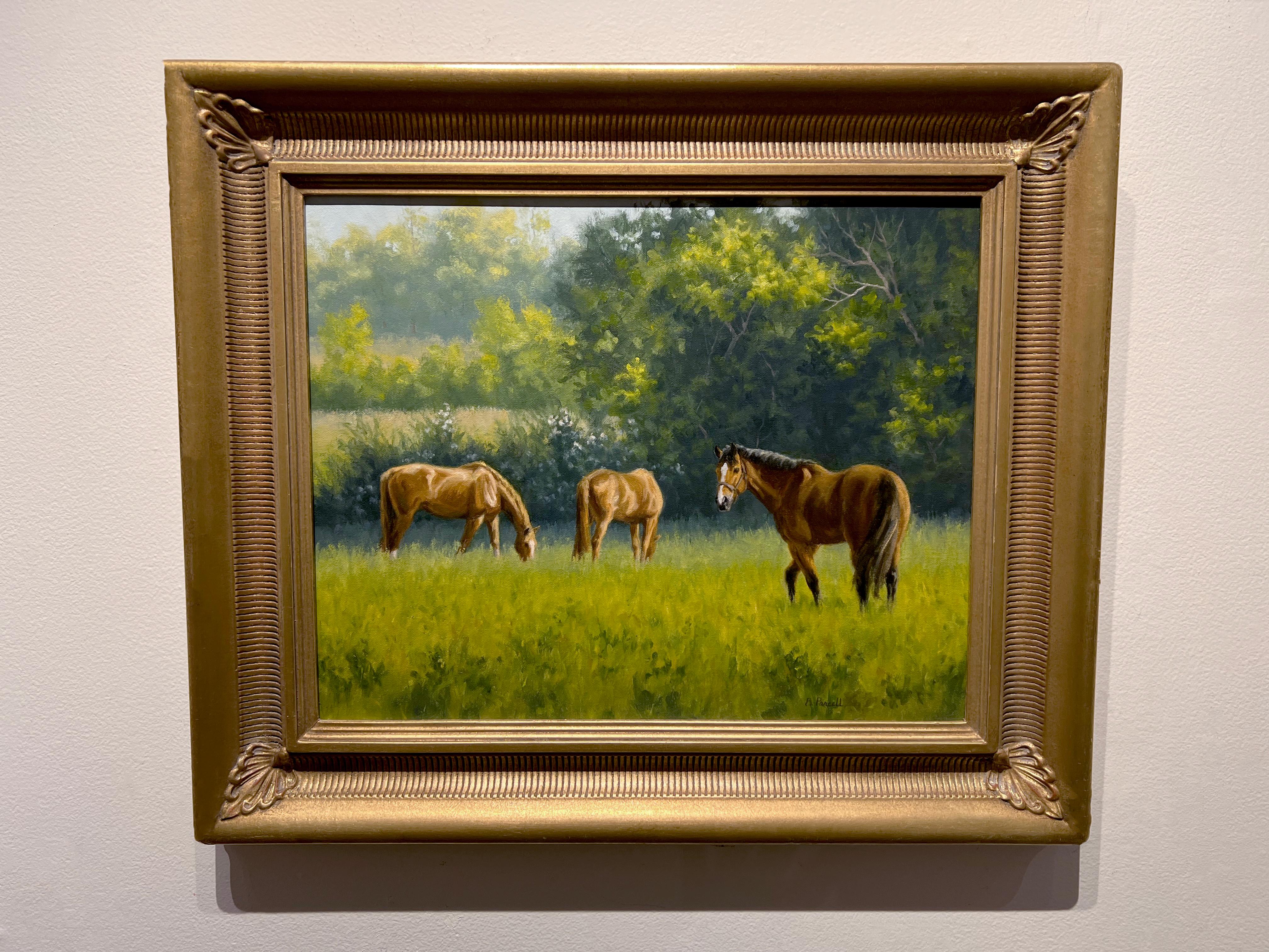 horse in field painting