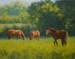 Beth Parcell, "Lush Pasture", 16x20 Equine Horse Field Landscape Oil Painting 