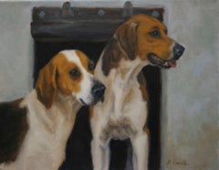 Beth Parcell, "Waiting", 11x14 Hunting Hound Portrait Oil Painting on Canvas 