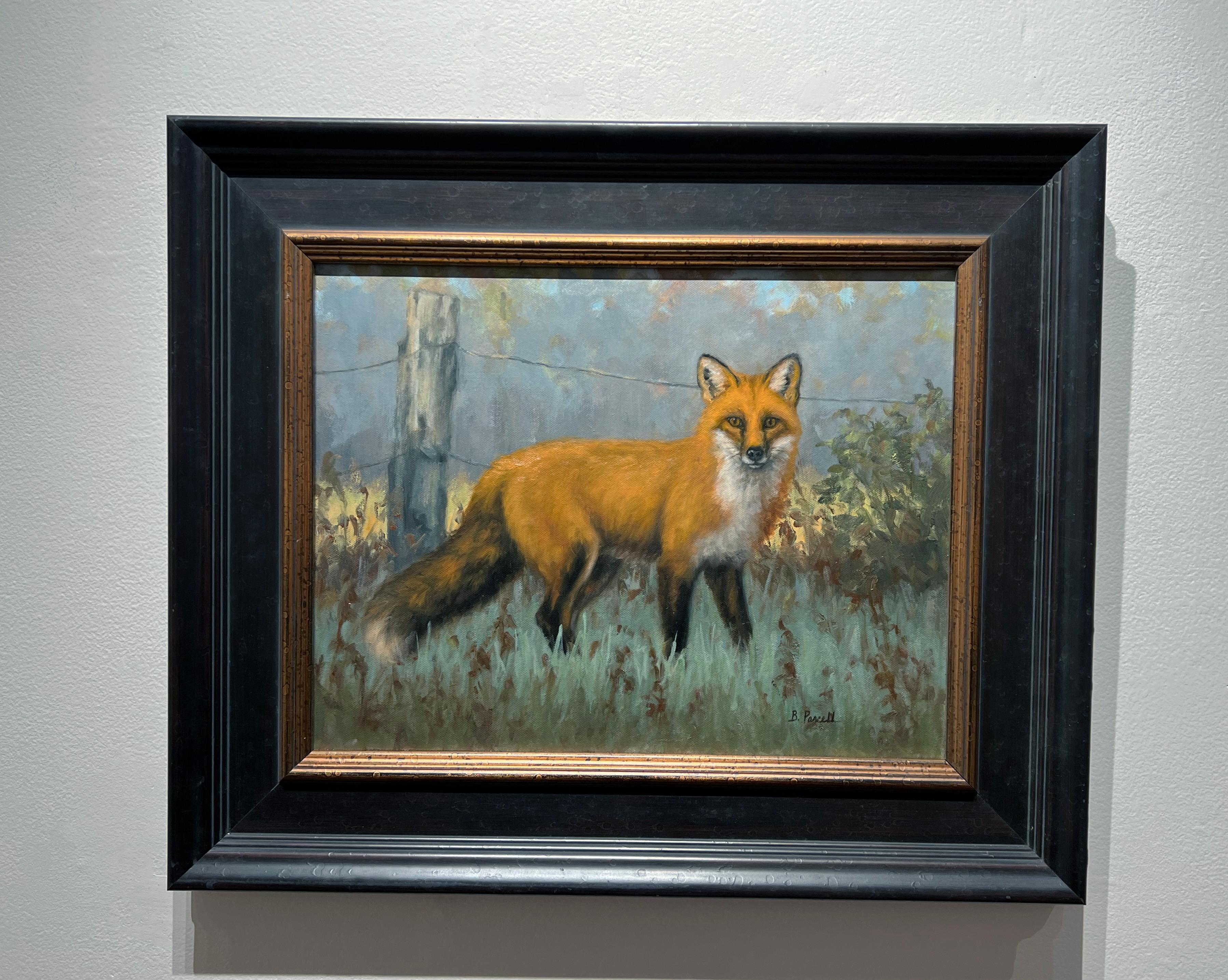 Beth Parcell, „Morning Patrol“, 14x18, Rotes Winter Fuchs Ölgemälde auf Leinwand im Angebot 1
