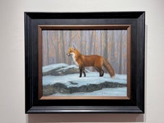Beth Parcell, "Vibrant Winter Coat", 16x20 Snowy Red Fox Landscape Oil Painting