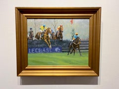 Beth Parcell, "A Narrow Lead", 14x18 Equine Steeplechase Race Oil Painting