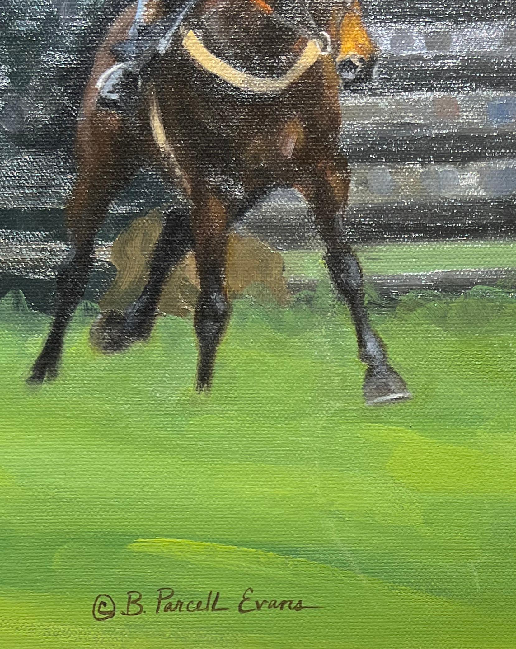 Beth Parcell, „Ein schmales Blei“, 14x18 Equine Steeplechase Race, Ölgemälde im Angebot 2