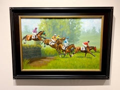 Beth Parcell, "Brave Hearts", 20x30 Steeplechase Racing Oil Painting on Canvas