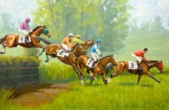 Beth Parcell, "Brave Hearts", 20x30 Steeplechase Racing Oil Painting on Canvas 