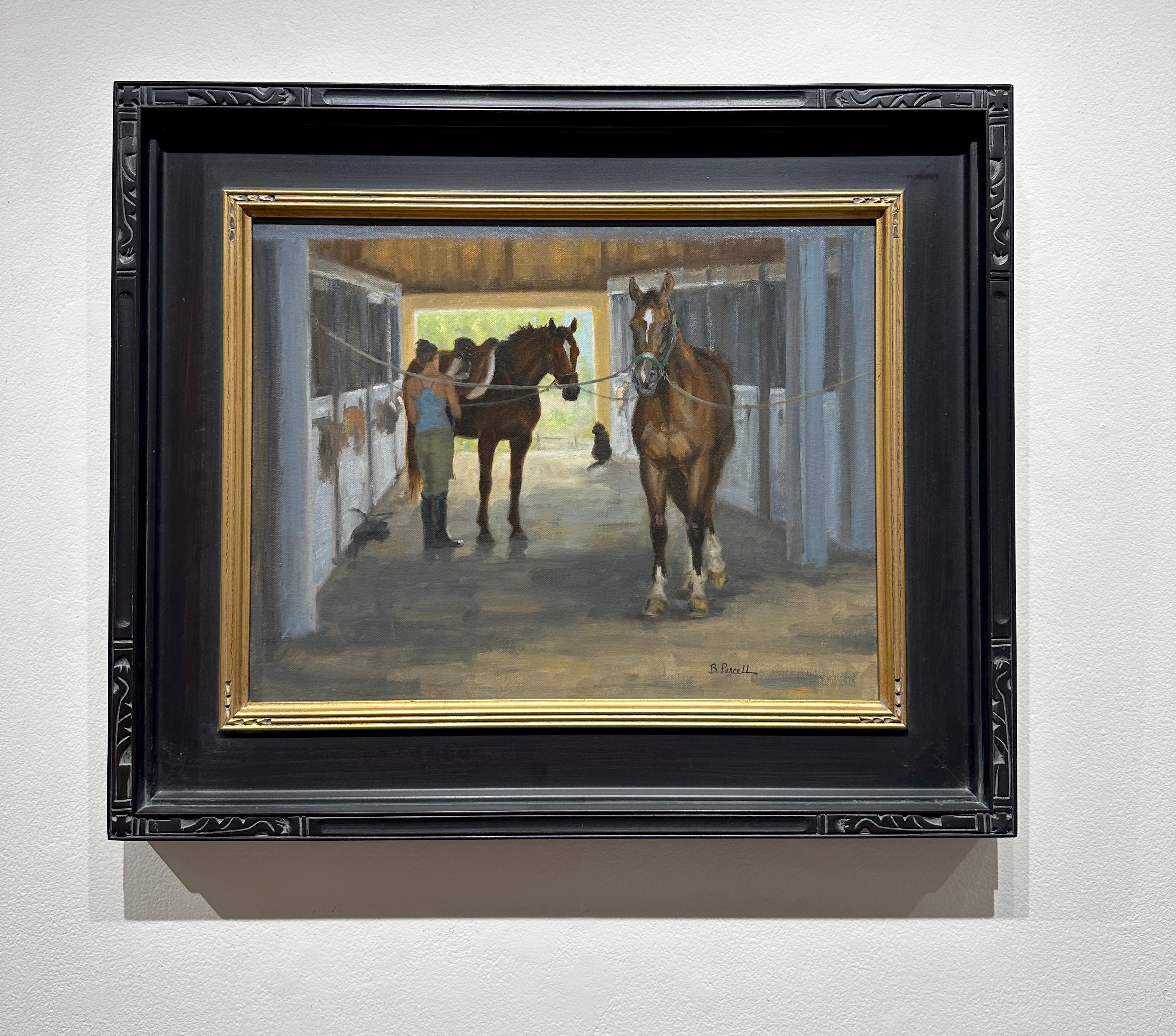 Beth Parcell, „Cross Ties“, 14x18 Equine-Pferd Landschaft, Ölgemälde auf Leinwand – Painting von Beth Parcell 