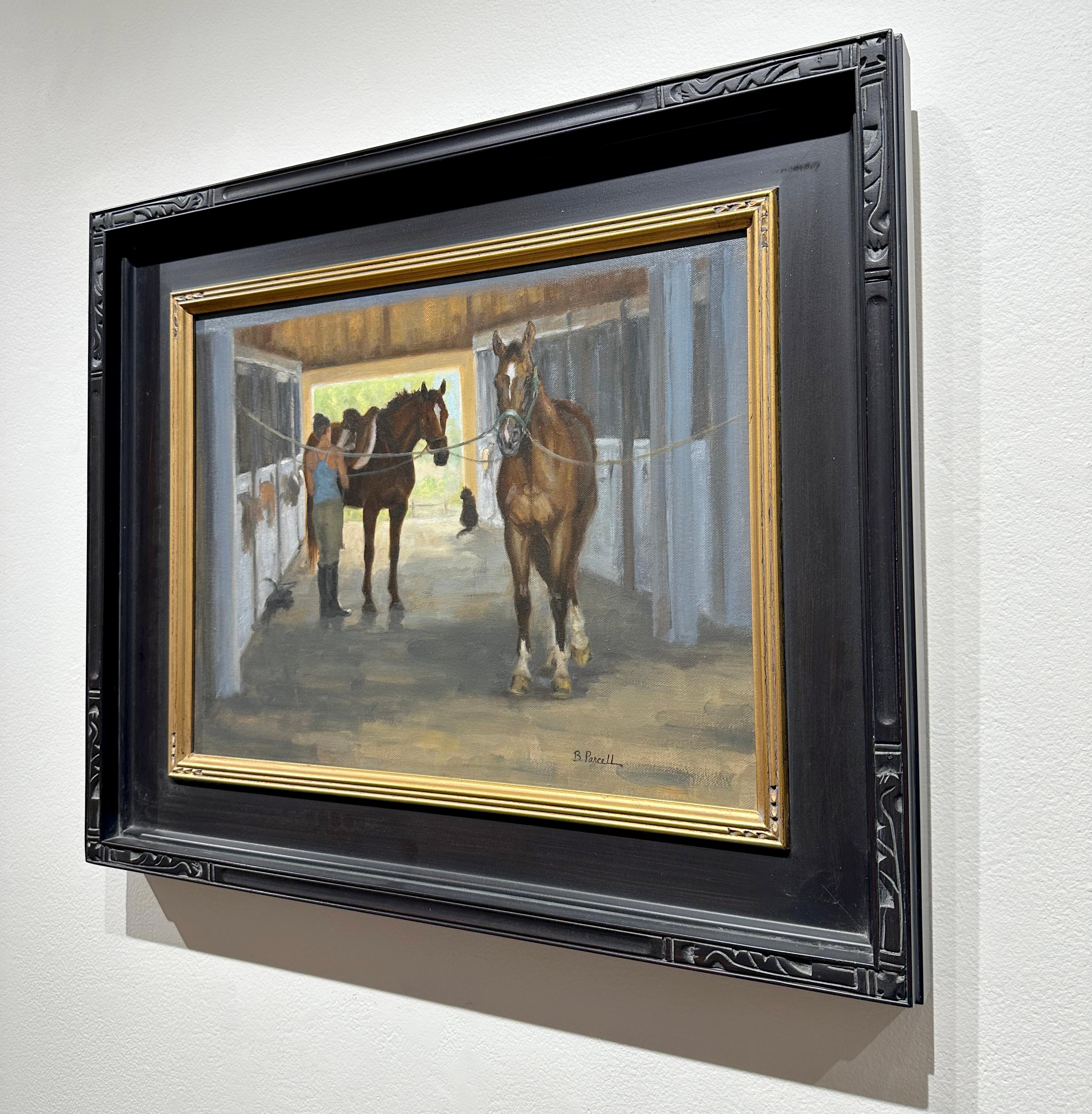 Beth Parcell, „Cross Ties“, 14x18 Equine-Pferd Landschaft, Ölgemälde auf Leinwand (Grau), Landscape Painting, von Beth Parcell 