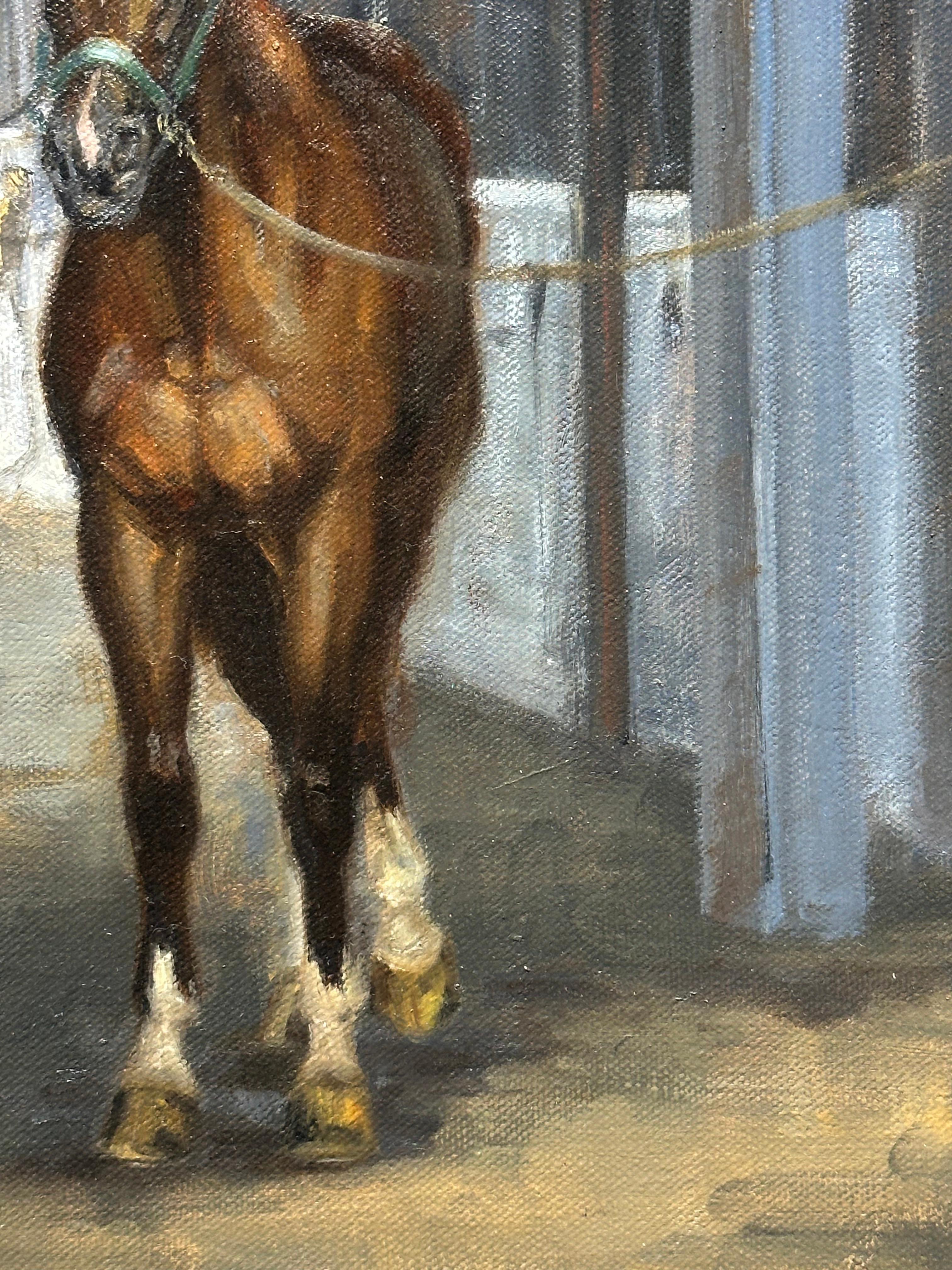 Beth Parcell, „Cross Ties“, 14x18 Equine-Pferd Landschaft, Ölgemälde auf Leinwand im Angebot 1