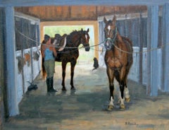 Peinture à l'huile sur toile « Cross Ties » de Beth Parcell, paysage de cheval d'équitation, 14 x 18 cm