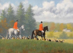 Beth Parcell, "Frozen in Time", 18x24 Horse Hound Fox Hunting Oil Painting