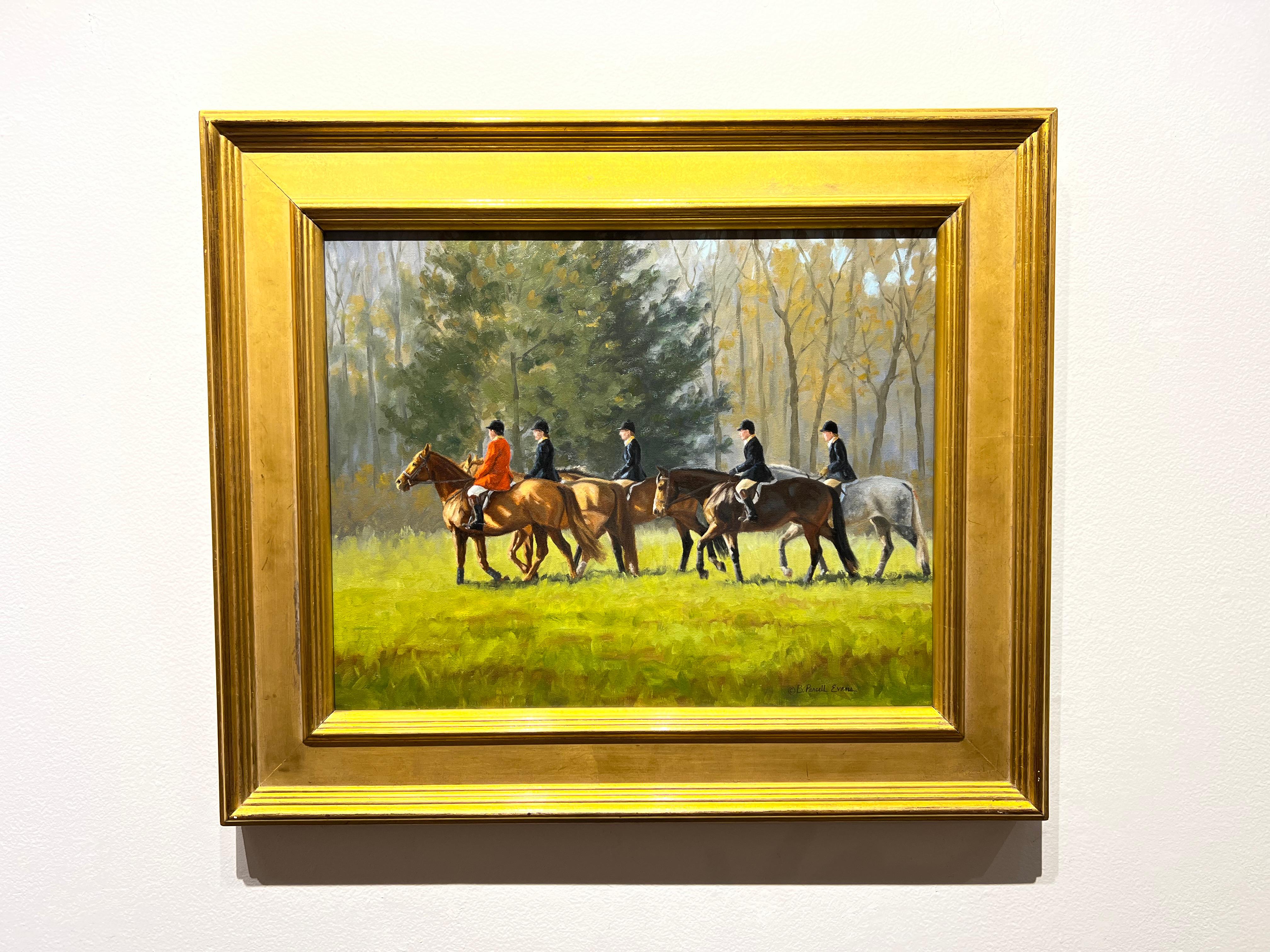 Beth Parcell, „Hacking Home“, 16x20 Equine Fuchs Jagdhund Landschaft, Ölgemälde – Painting von Beth Parcell 
