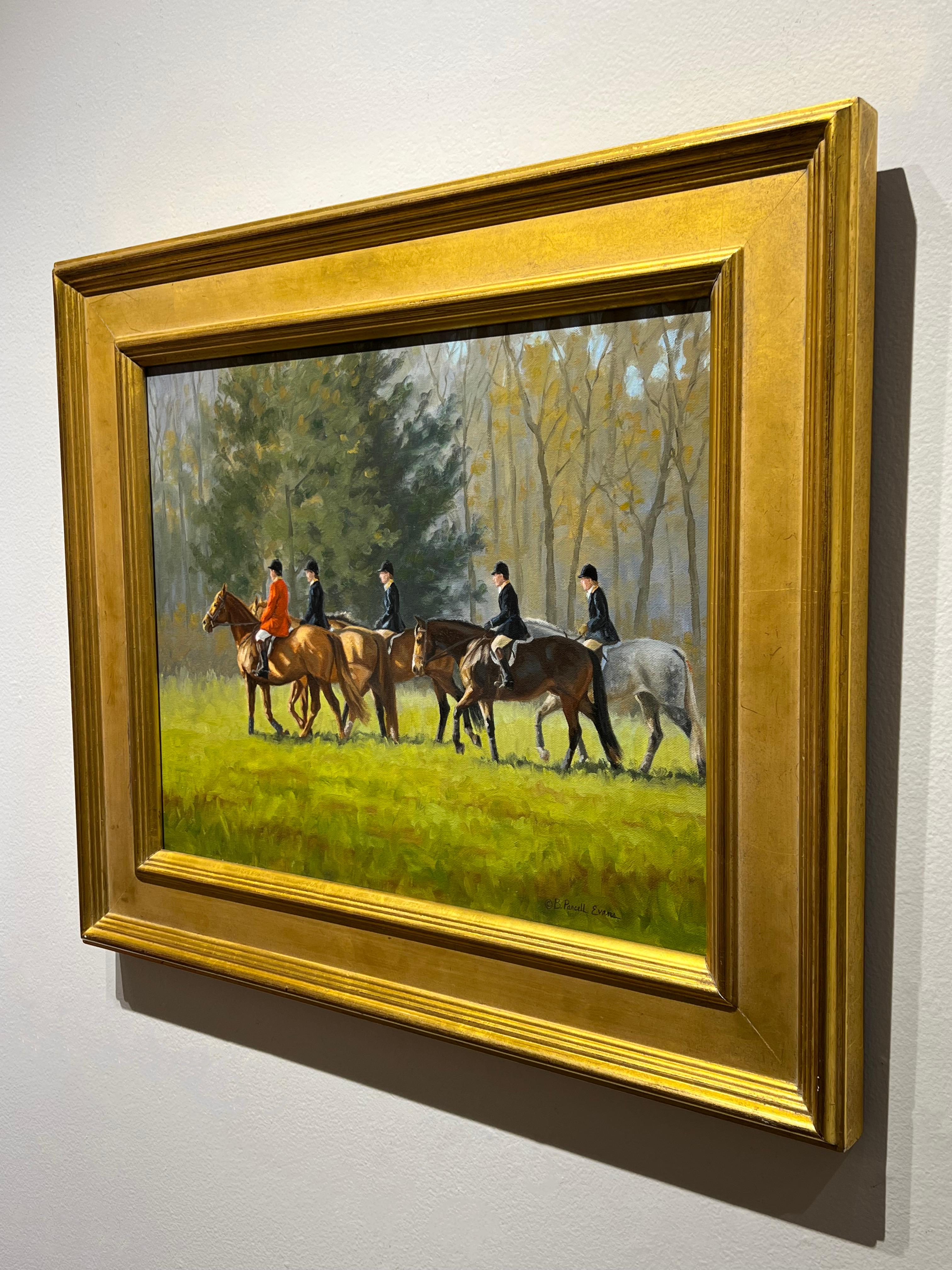 Beth Parcell, „Hacking Home“, 16x20 Equine Fuchs Jagdhund Landschaft, Ölgemälde (Braun), Animal Painting, von Beth Parcell 