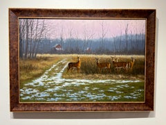 Beth Parcell, "January Dawn", 24x36 Snowy Winter Deer Landscape Oil Painting