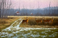 Beth Parcell, "January Dawn", 24x36 Snowy Winter Deer Landscape Oil Painting 