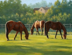 Beth Parcell, "July", 14x18 Equine Horse Landscape Field Oil Painting On Canvas 