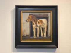 Beth Parcell, "Kennel Doorway", 12x12 Hound Portrait Oil Painting on Canvas