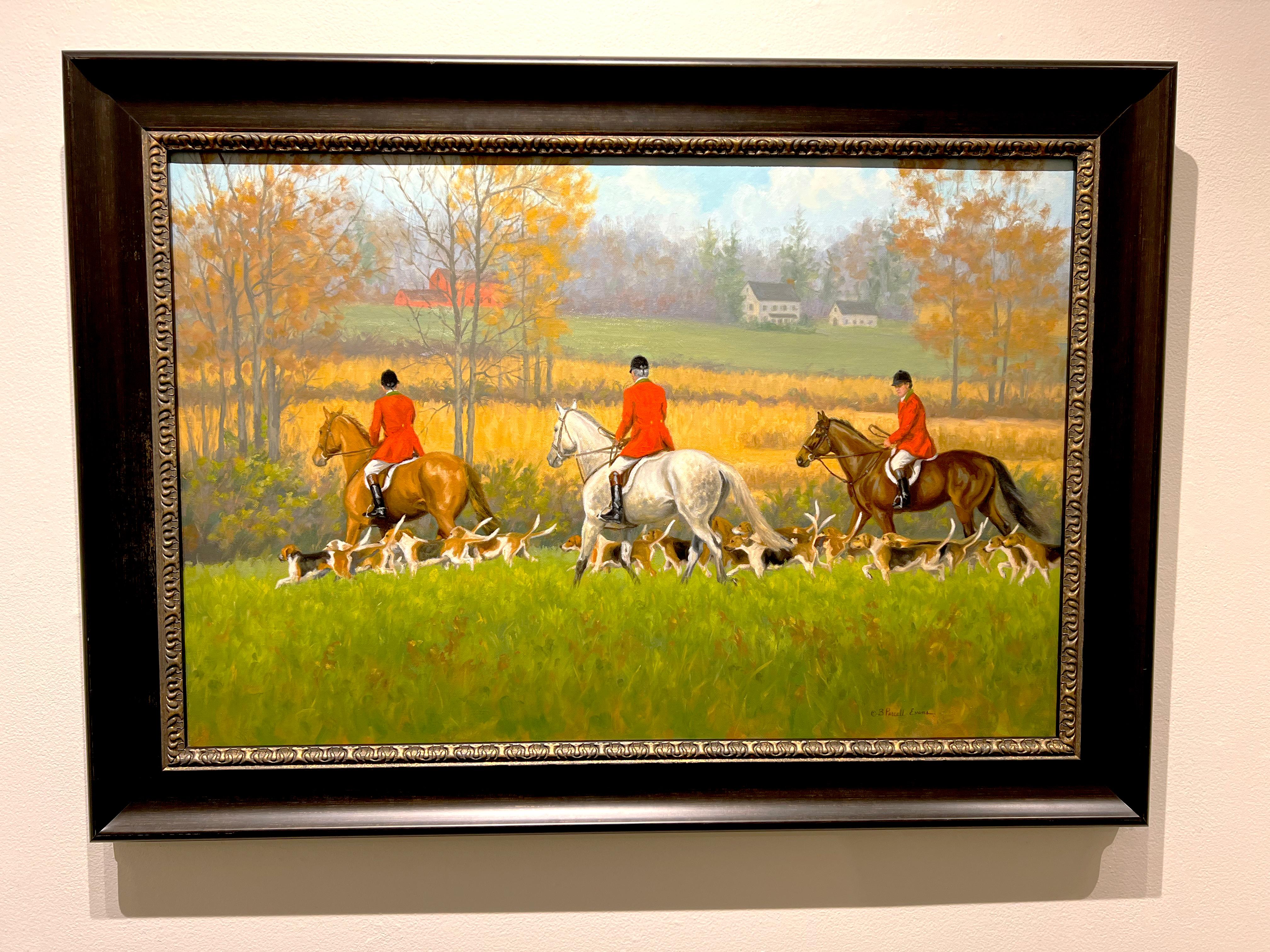 Beth Parcell, „Mid Morning Sun“, 24x36, Fuchshund-Hund-Landschaft, Ölgemälde – Painting von Beth Parcell 