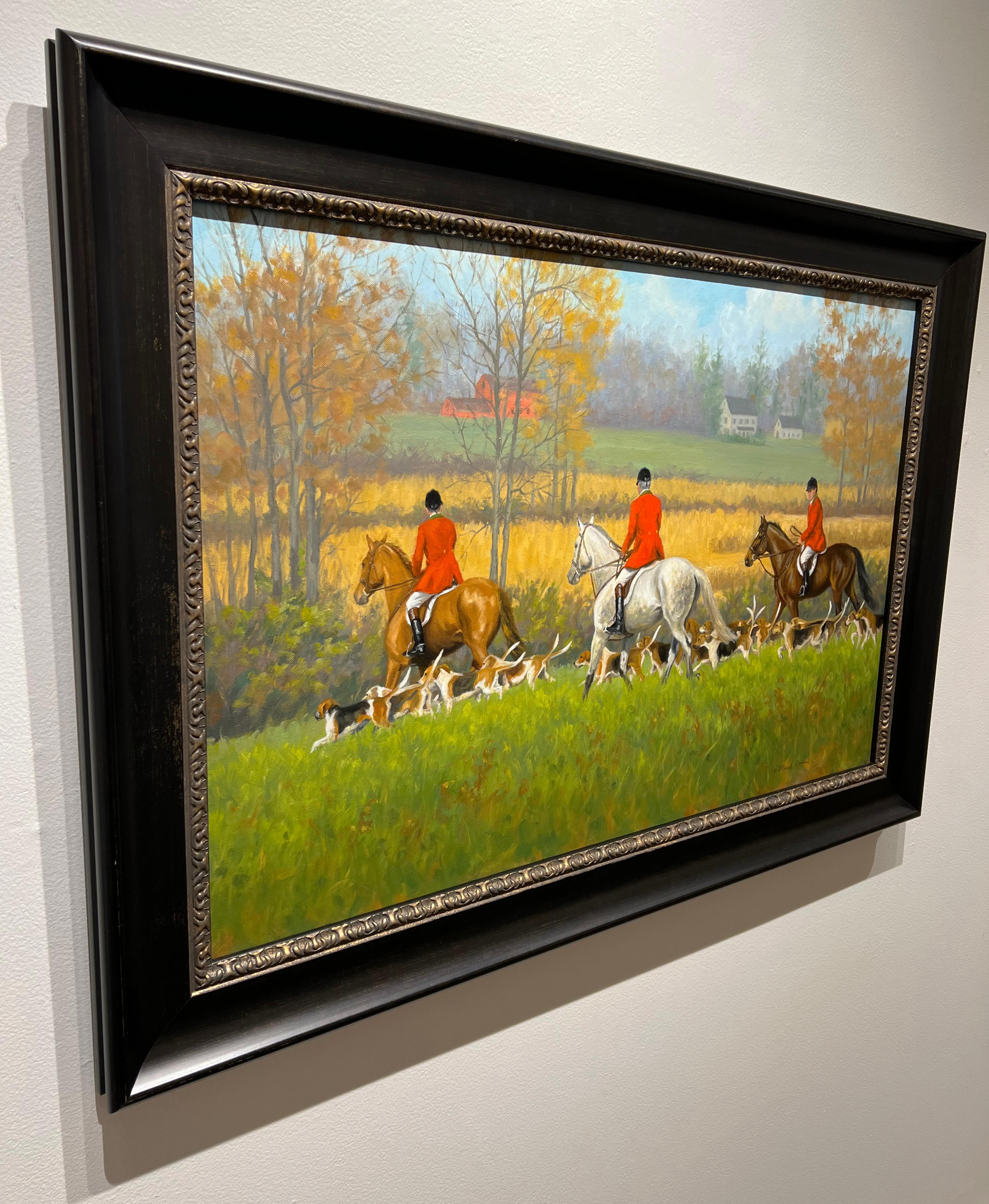 Beth Parcell, „Mid Morning Sun“, 24x36, Fuchshund-Hund-Landschaft, Ölgemälde (Realismus), Painting, von Beth Parcell 
