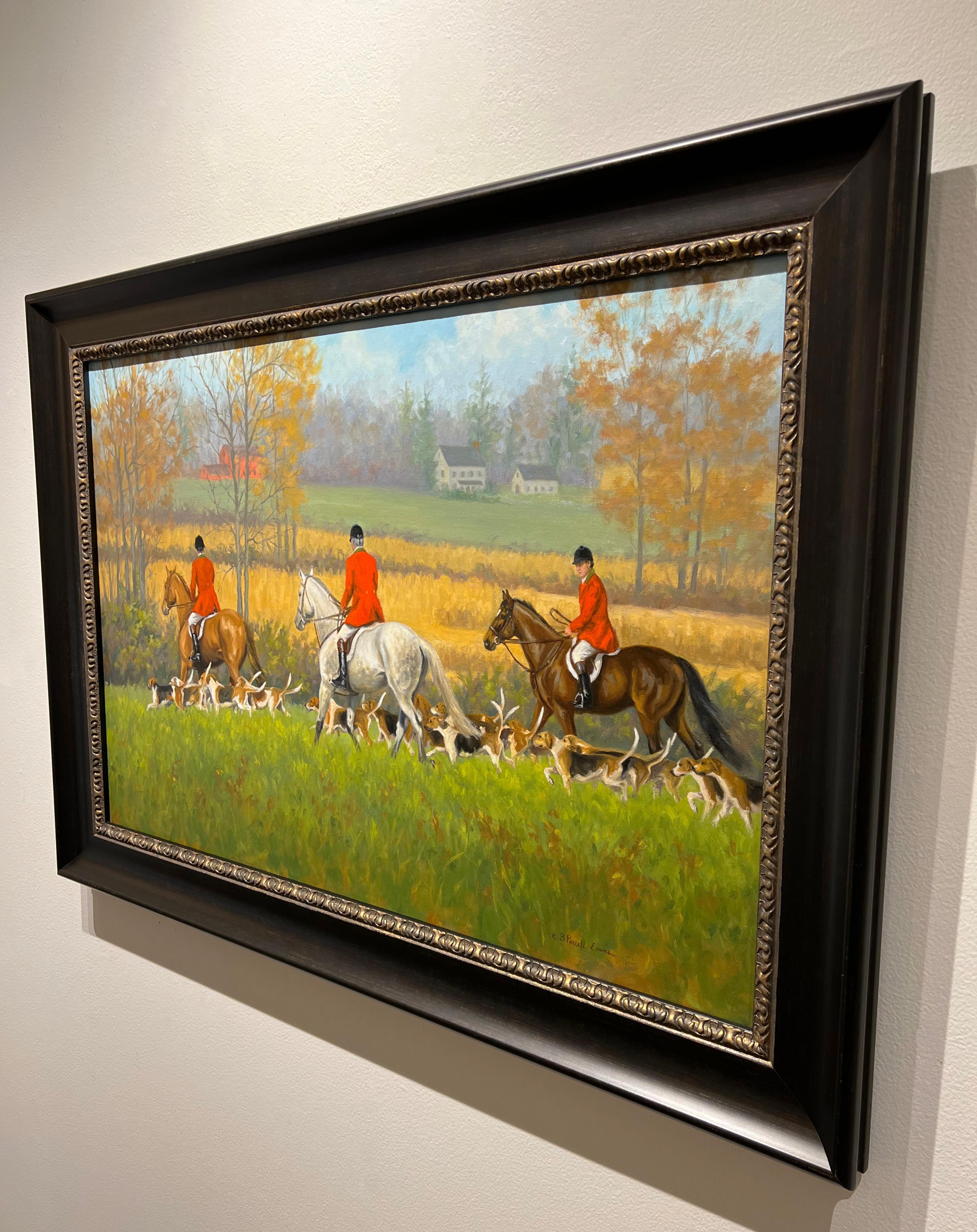 Beth Parcell, „Mid Morning Sun“, 24x36, Fuchshund-Hund-Landschaft, Ölgemälde (Braun), Animal Painting, von Beth Parcell 