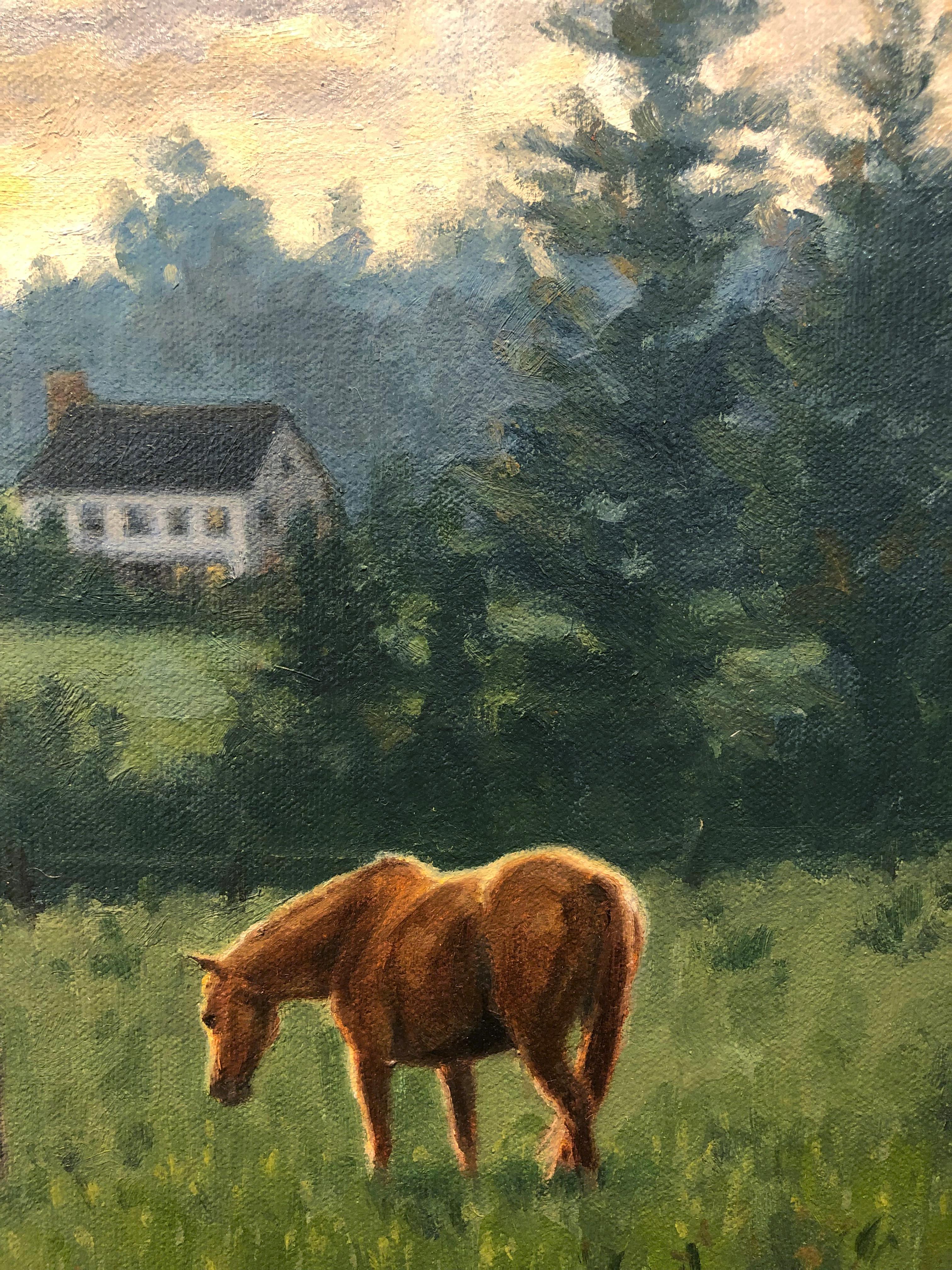 Beth Parcell, „Peaceful Evening“, 16x20 Equine-Pferd-Bauernlandschaft, Ölgemälde im Angebot 3