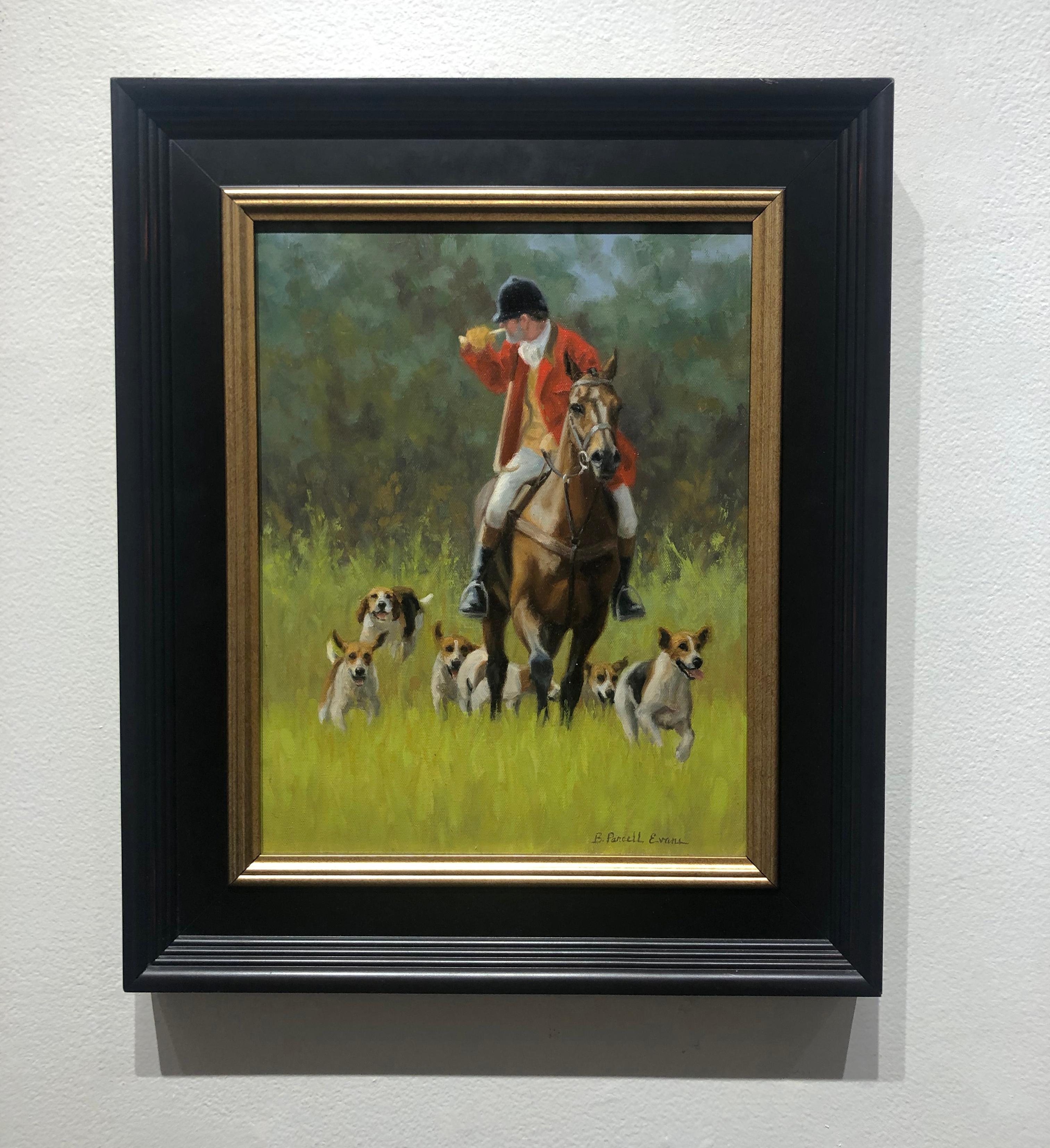 Beth Parcell, „Sound of the Horn“, 14x11 Fuchs Jagdpferd, Ölgemälde – Painting von Beth Parcell 